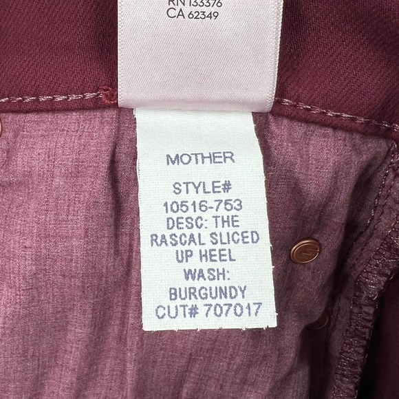 MOTHER Jeans Womens 32 Burgundy The Rascal Sliced Up Heel High Rise Slim NWOT - Picture 15 of 16